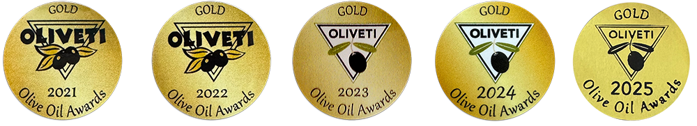 Gold Medals x5 Five Gold Medals for Olive Oil - 2021, 2022, 2023, 2024, 2025